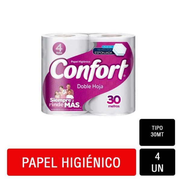 Confort Doble Hoja Papel Higenico 30m. 4 rollos